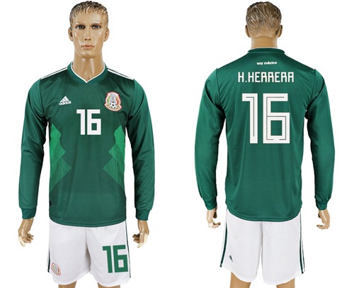 Mexico #16 H.Herrera Home Long Sleeves Soccer Country Jersey - Click Image to Close
